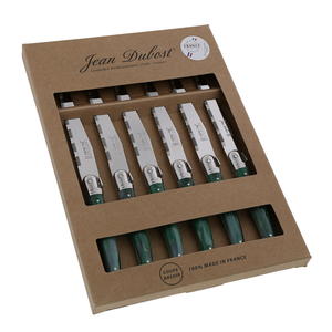 Jean Dubost Laguiole coffret kraft 6 couteaux malachite certifiés Origine France Garantie