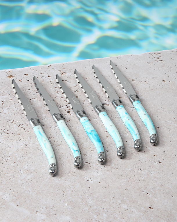 Couteaux steak Jean Dubost Laguiole bleu amazonite, piscine